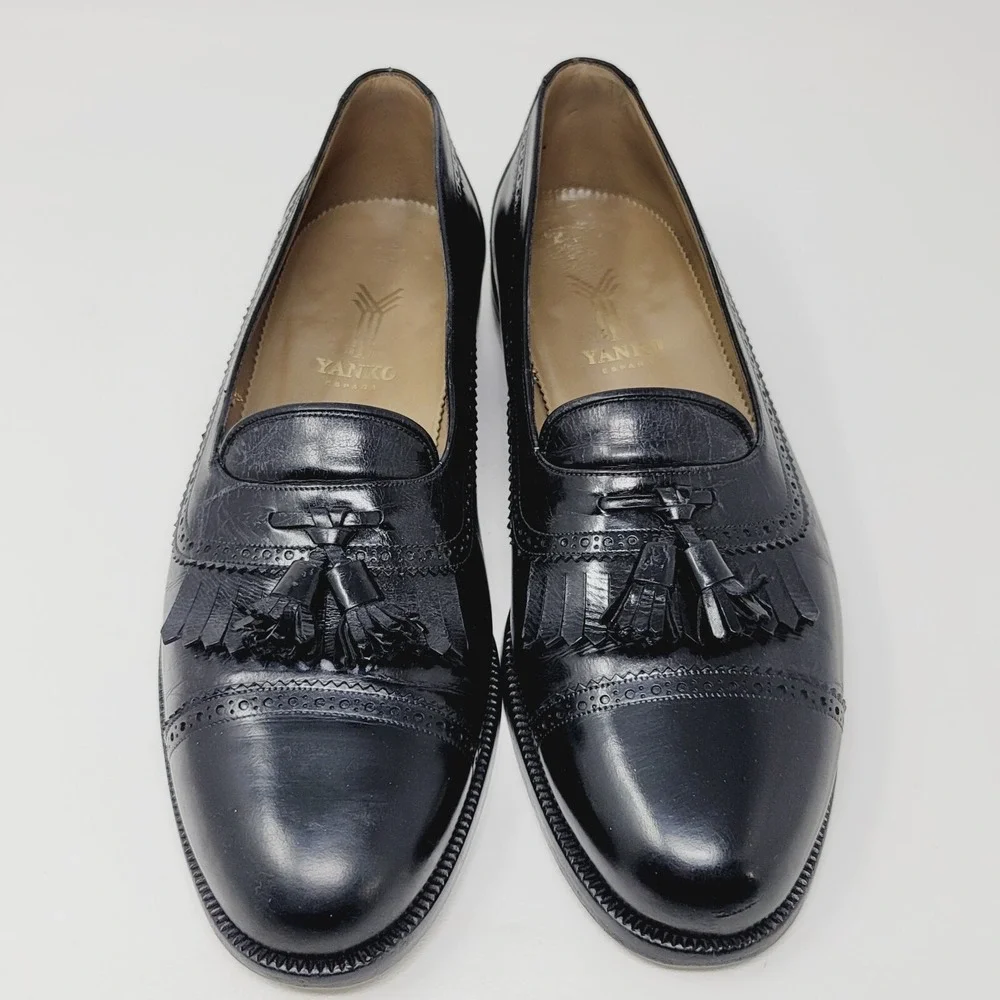 Yanko Espana Mens loafers Sz 8 D Kilti tassel shoes Black Casual Dress spain